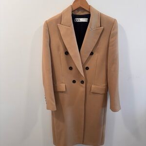 Zara Camel Double-Breasted Coat